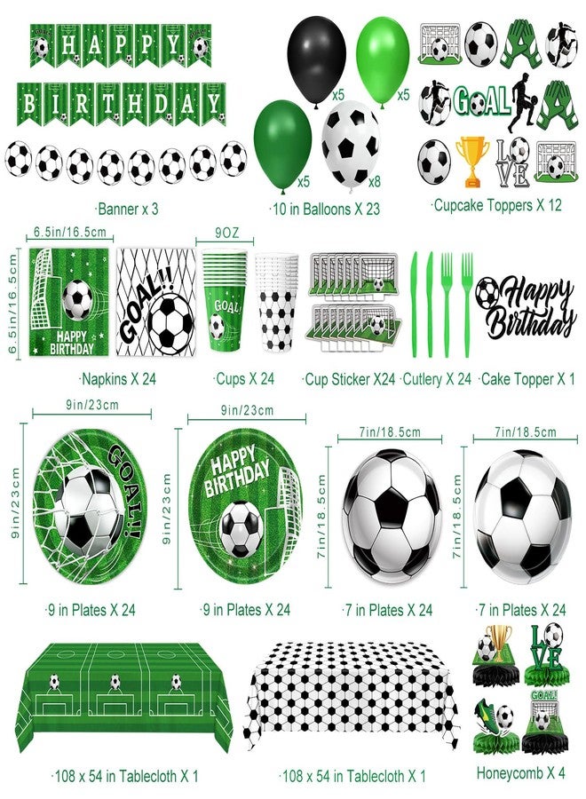 QIYANPAX Soccer Birthday Party Decorations Includes Plates, Napkins, Cups, Tablecloths, Balloons, Cake & Cupcake Toppers, Honeycomb Centerpieces, Banner for Boys Sport Soccer Party Decorations, Serves 24 - Image 2